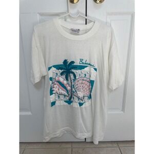 Vintage 90s Bahamas Graphics Logo XL‎ T-shirt Men White Single Stitch Beachy VTG